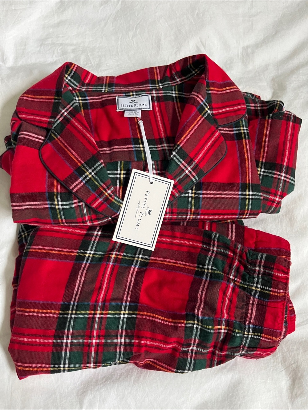 NWT Petite Plume men’s XL red green plaid pajama set Christmas holiday festive